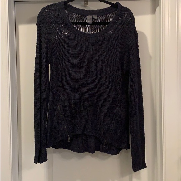 Quinn Sweaters - Navy Blue Quinn Hi Lo Sweater with Zippers